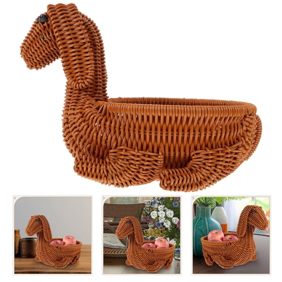 UPOUART Brown Woven Storage Basket with Dog Shape for Home Organization and Fruit Storage