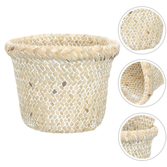 UPOUART White Woven Storage Basket for Indoor Use, Brass Accents, Multipurpose Trash Bin, 1 Pack