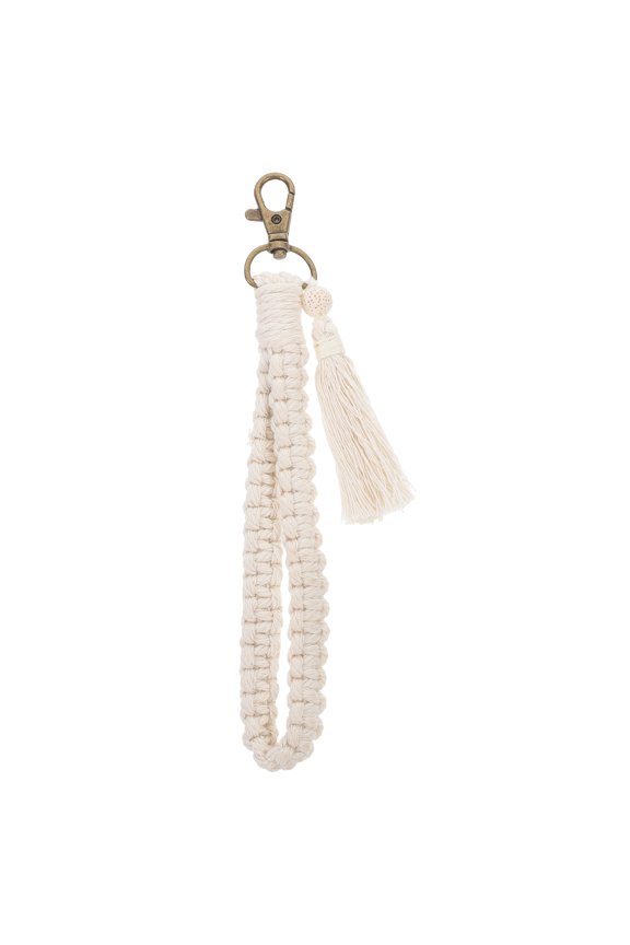 Stylish Zinc Alloy Keychain with Woven Wristlet and Bag Pendant, 1-Piece Fashionable Accessory