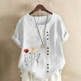 thumbnail image 1 of UPPADA Under 15 Linen Shirts for Women Casual Loose Fit Summer Tops Floral Print Crew Neck Buttons Shirts Short Sleeve Trendy Blouses Plus Size Tunic Blouse Loose Fit Baggy Daisy Blouses White,XXL, 1 of 4