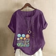 thumbnail image 1 of UPPADA Under 15 Linen Shirts for Women Casual Loose Fit Summer Tops Floral Print Crew Neck Buttons Shirts Short Sleeve Trendy Blouses Plus Size Tunic Blouse Loose Fit Baggy Daisy Blouses Purple,XXXL, 1 of 4