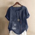 thumbnail image 1 of UPPADA Under 15 Linen Shirts for Women Casual Loose Fit Summer Tops Floral Print Crew Neck Buttons Shirts Short Sleeve Trendy Blouses Plus Size Tunic Blouse Loose Fit Baggy Daisy Blouses Navy,XXXXL, 1 of 4