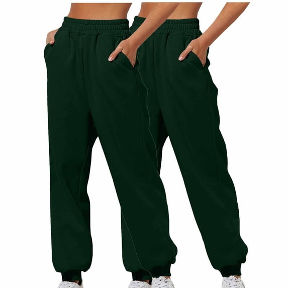 UPPADA 2 Pcs Womens Sweatpants High Waisted Jogger Pants Lounge Wear Outfits for Women Elastic Bottom Sweatpants Trendy Baggy Joggers with Pockets Army Green,L