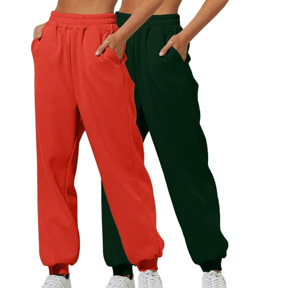 UPPADA 2 Pcs Womens Sweatpants High Waisted Jogger Pants Lounge Wear Outfits for Women Elastic Bottom Sweatpants Trendy Baggy Joggers with Pockets Green,M