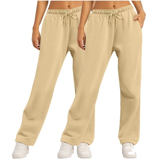 UPPADA 2 Pcs Womens Sweatpants High Waisted Jogger Pants Lounge Wear Outfits for Women Elastic Bottom Sweatpants Trendy Baggy Joggers with Pockets Khaki,XL