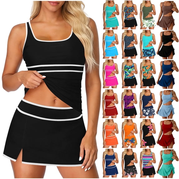 UPPADA 2 Piece Bathing Suit for Women Tummy Control Tankini Swimsuits Two Piece Full Coverage Swimwear Swim Top with High Waisted Shorts Modest Tankini Sets Army Green,XXL