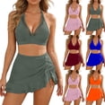 thumbnail image 1 of UPPADA 2 Piece Bathing Suit Womens V Neck Halter Swim Tops and Swim Skirts Set Two Piece Tankini Swimsuit High Waist Side Drawstring Design Black Swimsuit,L, 1 of 6