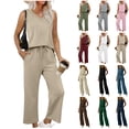 thumbnail image 1 of UPPADA 2 Piece Beach Sets for Women 2 Piece Lounge Sets Summer Travel Sweat Outfits Short Sleeve Wide Leg Casual Matching Tracksuits Sets Navy,XL, 1 of 7