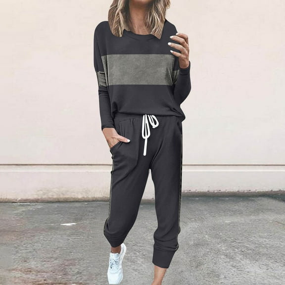 UPPADA 2 Piece Jogger Sets for Women Trendy Lounge Sets with Matching Sweatshirts Fall Fashion Outfits Trendy 2 Pc Sweatsuit Set with Pockets Dark Gray,XXXL