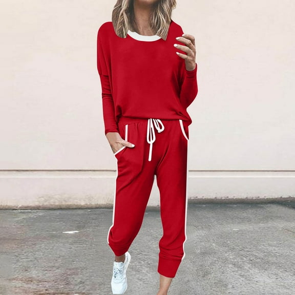UPPADA 2 Piece Jogger Sets for Women Trendy Lounge Sets with Matching Sweatshirts Fall Fashion Outfits Trendy 2 Pc Sweatsuit Set with Pockets Red,XXXL
