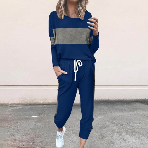 UPPADA 2 Piece Jogger Sets for Women Trendy Lounge Sets with Matching Sweatshirts Fall Fashion Outfits Trendy 2 Pc Sweatsuit Set with Pockets Blue,L