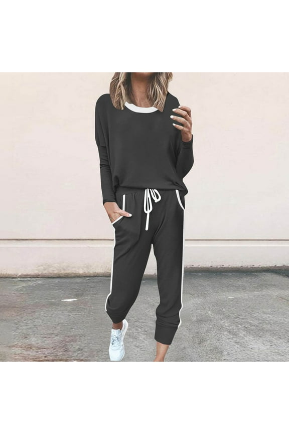2 Piece Jogger Sets for Women Trendy Lounge Sets with Matching Sweatshirts Fall Fashion Outfits Trendy 2 Pc Sweatsuit Set with Pockets Gray,S