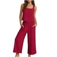 thumbnail image 1 of UPPADA 2 Piece Linen Sets for Women Summer Outfits Sets Sleeveless Tank Top and Cropped Wide Leg Pant Lounge Sets Beach Vacation Sets Red,XL, 1 of 8