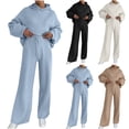 thumbnail image 1 of UPPADA 2 Piece Lounge Sets for Women V Neck Loose Fit Sweatshirt and Wide Leg Sweatpant Two Piece Outfits Sweatsuit Tracksuit with Pockets Beige,M, 1 of 8