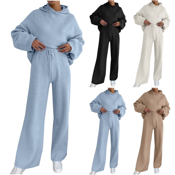 UPPADA 2 Piece Lounge Sets for Women V Neck Loose Fit Sweatshirt and Wide Leg Sweatpant Two Piece Outfits Sweatsuit Tracksuit with Pockets Beige,M