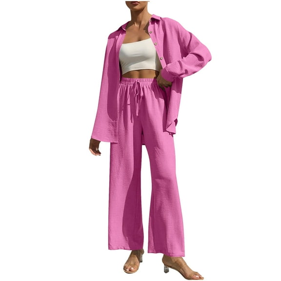 UPPADA 2 Piece Set for Women Casual,2 Piece Sets for Women Fall Winter Clothes Sets Crop Hoodies Pullover Tops and Sweatpants Trendy Matching Set Plus Size Clothing Hot Pink,M
