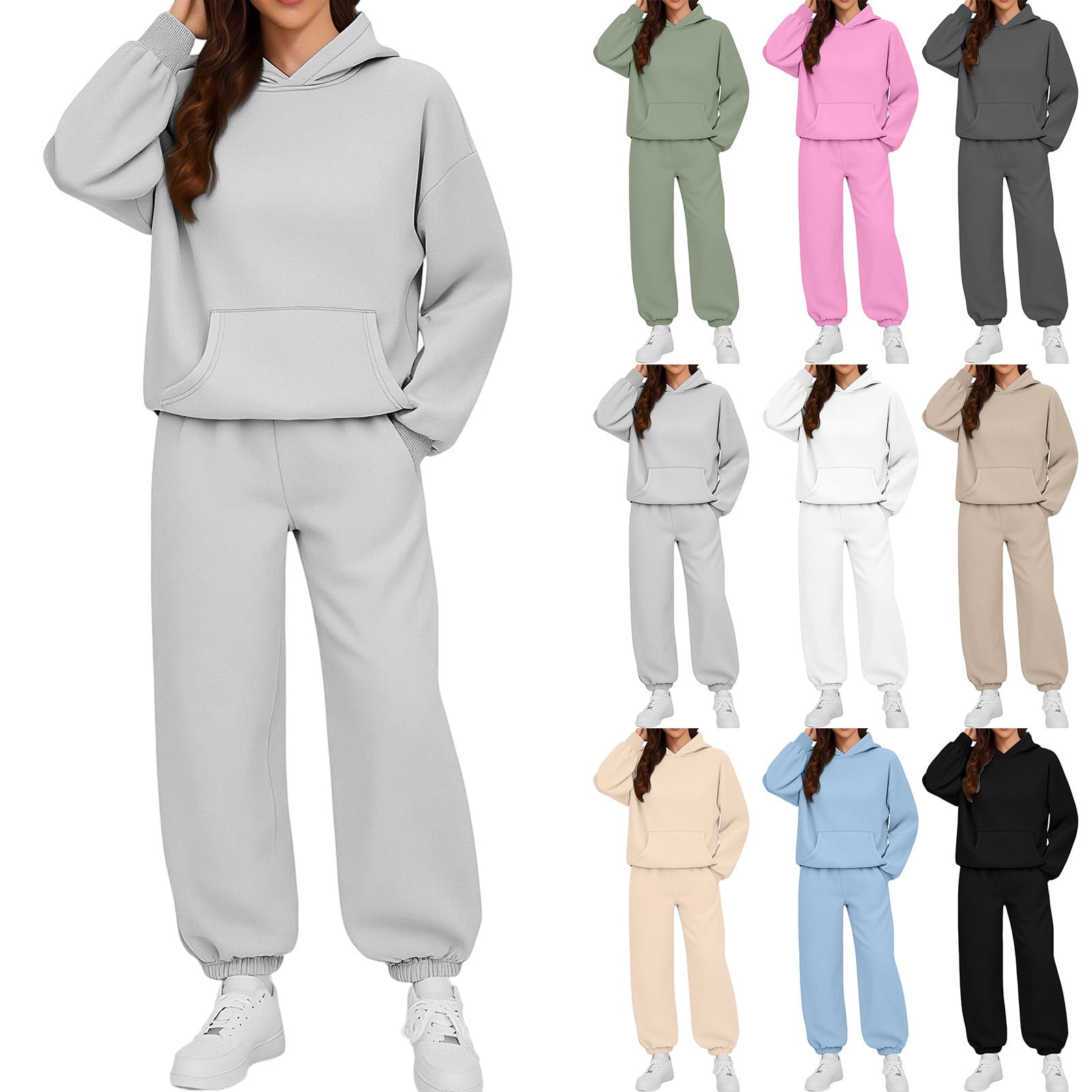 UPPADA 2 Piece Set for Women Casual Two Piece Outfits Lounge Set Trendy Hoodies Matching Comfy Set and Jogger Suits Long Sleeve Sweatshirts Sweatpants Set Gray,XL