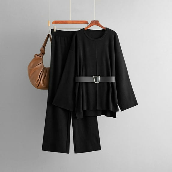 UPPADA 2 Piece Sweater Lounge Set for Womens V Neck Warm Sweatsuits 2 Piece Outfits for Ladies Fall Clothes 2 Piece Comfy Sets Black,Free Size