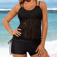thumbnail image 1 of UPPADA 2 Piece Swimsuits for Women Blouson Tankini Top and Shorts Bottom Crewneck Bathing Suit Adjustable Double Shoulder Straps Tummy Control Bathing Suits with Bra on Clearance Black,L, 1 of 8