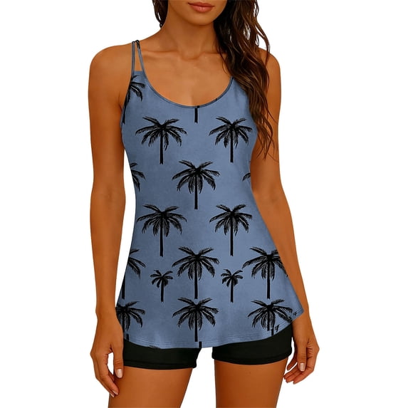 UPPADA 2 Piece Tankini Swimsuits for Women Floral Print Swim Tank Tops Set Two Piece Bathing Suits With Shorts Modest Full Coverage Swimsuits Black Swimsuit,S
