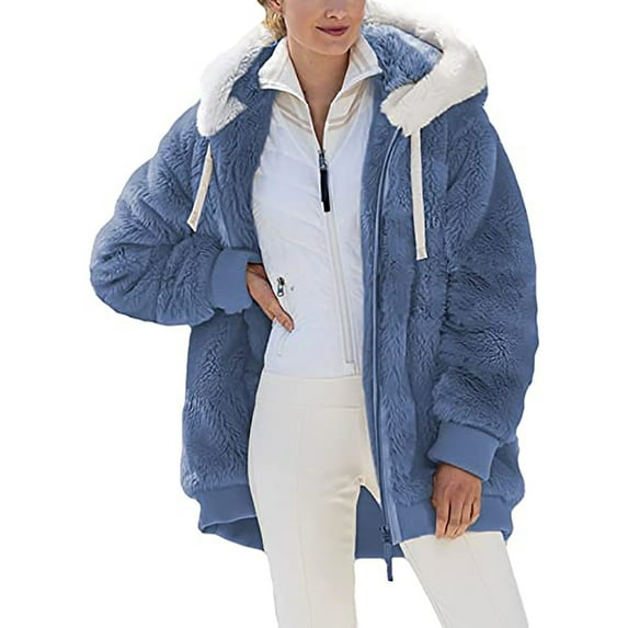 UPPADA 2024 Women Clothes Womens 2024 Winter Fuzzy Jacket Warm Coats Fleece Zip Up Jackets Fashion Color Block Outerwear Oversized Cardigan Gifts Christmas Gift
