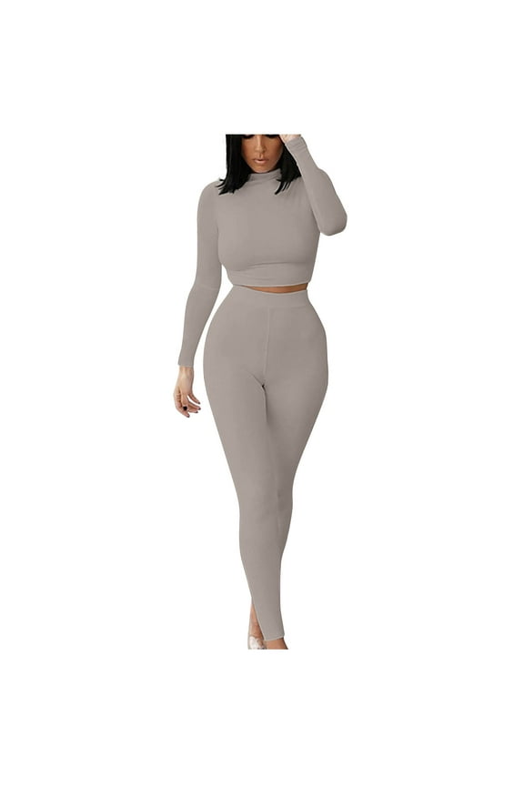 Workout Sets for Women 2 Piece Athletic Long Sleeve Yoga Outfits Solid 2 Pieces Sets with High Waist Slim Legging Clearance