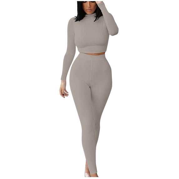 UPPADA Workout Sets for Women 2 Piece Athletic Long Sleeve Yoga Outfits Solid 2 Pieces Sets with High Waist Slim Legging