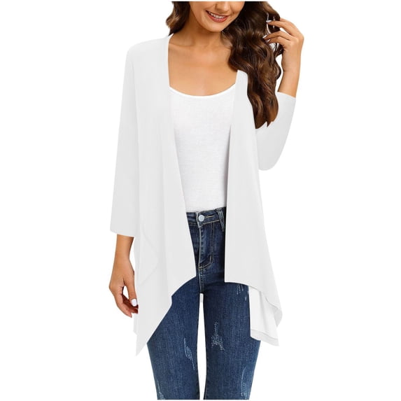 UPPADA 3/4 Length Cardigans for Women Floral Print Long Sleeve Kimono Cardigan Flowy Loose Fit Blouses Cover up Casual Blouse Tops White,XXXXL