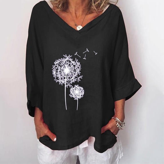 UPPADA 3/4 Sleeve Linen Tops for Women Dressy Casual Trendy Blouses Pluse Size V Neck Shirts Solid Color Graphic Tees 2025 Summer Spring Tops