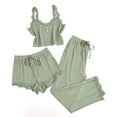 thumbnail image 1 of UPPADA 3 Piece Pajama Sets for Women Solid Silk Short Sleeve Top and Elastic Shorts with Long Stretchy Robe 3 Piece Pajamas Set Loungewear Green,XXL, 1 of 2