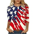 thumbnail image 1 of UPPADA 4th of July 3/4 Sleeve T Shirts for Women Summer American Flag Tops Patriotic Tees Independence Day Crewneck Loose Fit T-Shirt,Summer Tank Tops for Women Red,M, 1 of 5