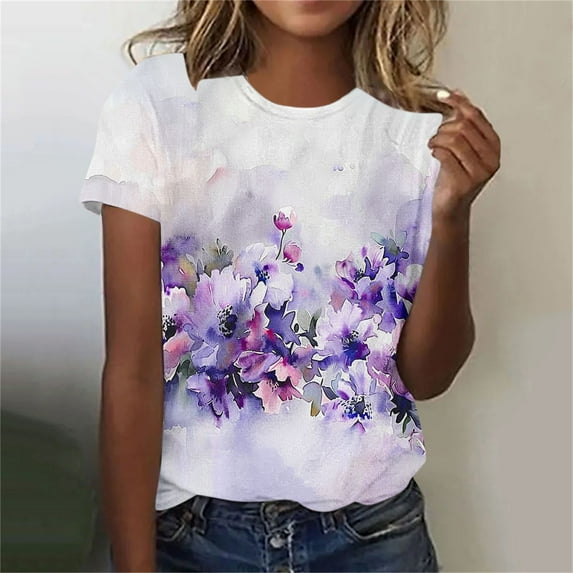 UPPADA Alzheimers Awareness Shirts Plus Size,Summer Tops for Women 2024 Alzheimers Awareness Shirts Round Neck Dressy Casual Blouses Purple Ribbon Support Shirts Dementia Alzheimers Tshirts