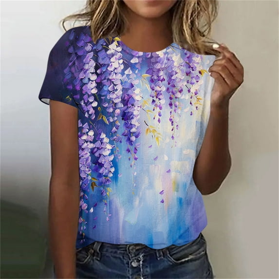 UPPADA Alzheimers Awareness Shirts Women,Summer Tops for Women 2024 Alzheimers Awareness Shirts Round Neck Dressy Casual Blouses Purple Ribbon Support Shirts Dementia Alzheimers Tshirts