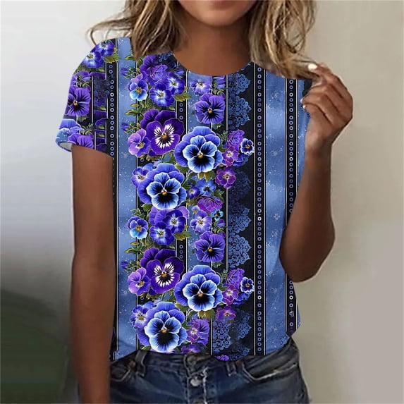 UPPADA Alzheimers Shirts,Summer Tops for Women 2024 Alzheimers Awareness Shirts Round Neck Dressy Casual Blouses Purple Ribbon Support Shirts Dementia Alzheimers Tshirts