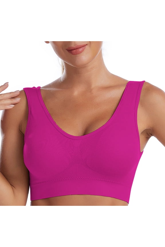 Back Smoothing Bras for Women Bralette Comfy Seamless Bralettes No Underwire Push Up Bra Wide Band Bras Everyday Bras Hot Pink,XL