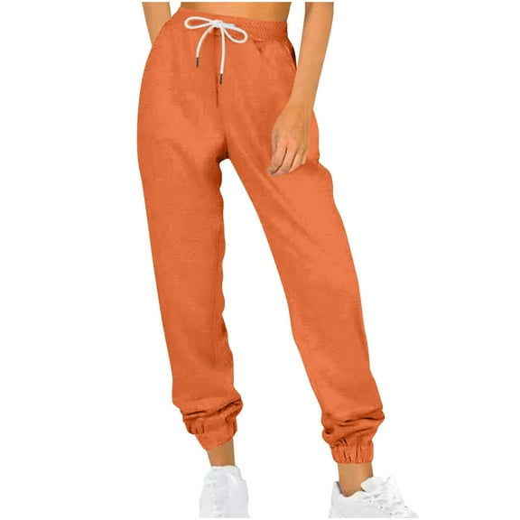 UPPADA Baggy Sweatpants for Women Lounge Casual Ladies Pants Solid Color Drawstring Elastic Pants Athletic Loose Jogger Sweatpants with Pockets Orange,XXXL