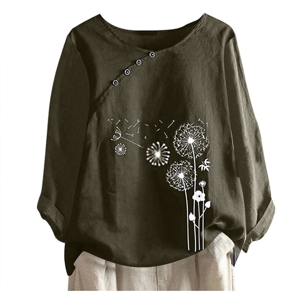 UPPADA Baggy Tops for Women Oversized Shirts for Women Loose Fit Cotton Tops Dandelion Printing Shirt Buttons Short Sleeves Blouse Casual Tees Blusas Para Mujer Casuales