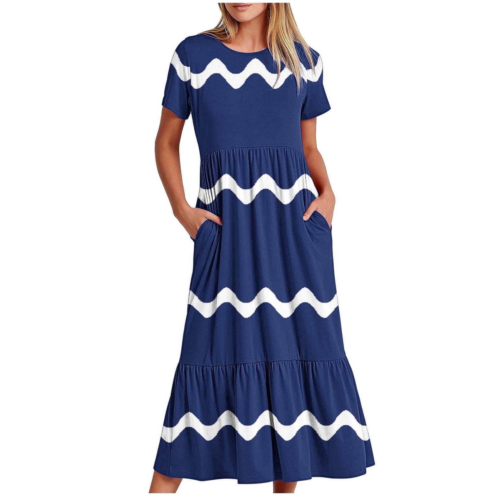 RYDCOT Dresses For Women Summer 2024 Casual Floral Short Sleeve Wrap V Neck Midi Dress Elegant Ladies Dresses Beach Vacation Dresses Clearance
