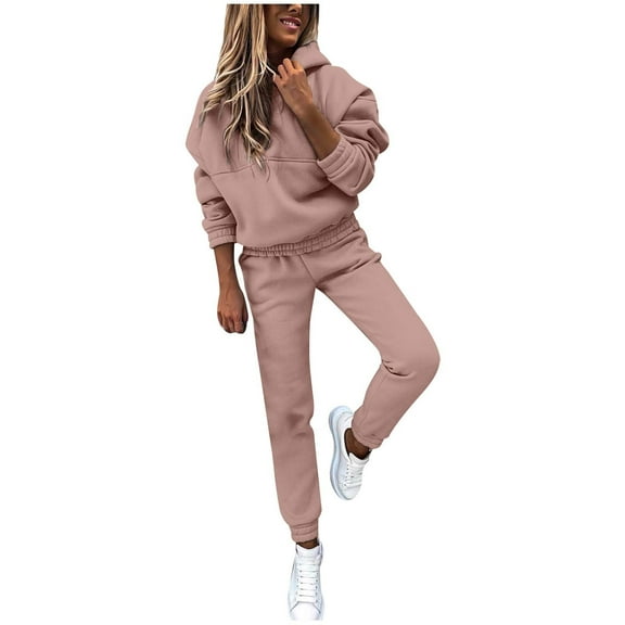 UPPADA Birthday Two Piece Outfits for Women,Women 2 Piece Lounge Sets for Women Jogger Outfit Matching Sweat Suits Long Sleeve Hooded Sweatshirt and Sweatpants 2 Piece Sports Sets Brown,XL