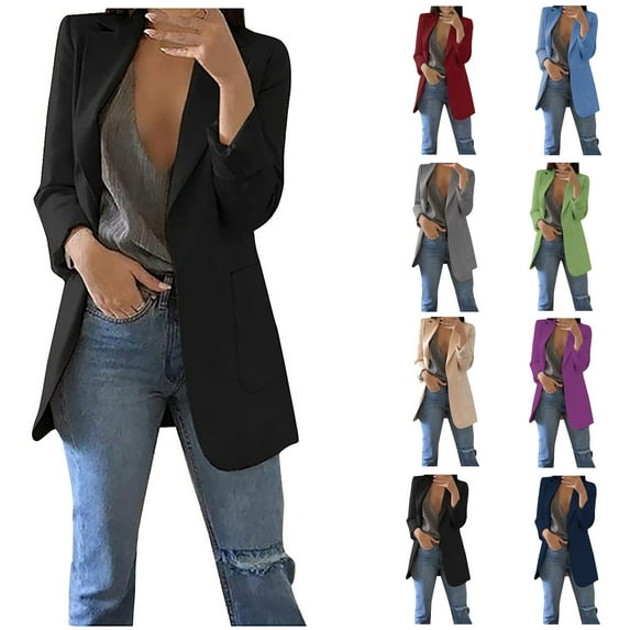 UPPADA Blazer Jackets for Women Plus Size Business Casual Long Blazers Work Office Open Front Long Sleeve Tops Cardigan Coats Tops