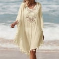 thumbnail image 1 of UPPADA Bohemian Bathing Suit Coverups Women's Summer Caftans Lace Mini Dress Short Sleeve Casual Beach Party Dresses Beach Outfits Beige,M, 1 of 6
