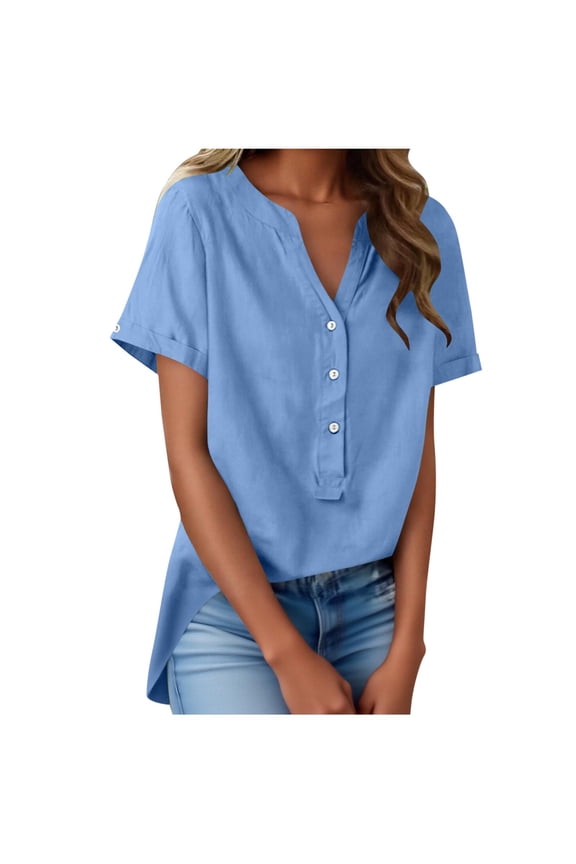 Button Down Shirts for Women Long Sleeve Lapel Gauze Tops Linen Shirt Collared Loose Casual Blouses Ladies Cotton Linen Tops Casual Collared Blouses Loose Fit Light Blue,L