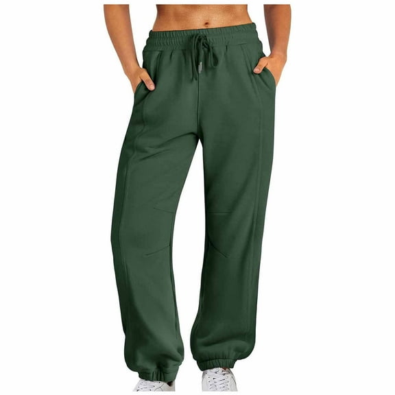 UPPADA Capri Joggers with Pockets for Women Oversized Casual Lounge Pants Lightweight Jogger Pants Comfy Lounge Pants with Pockets Green,M