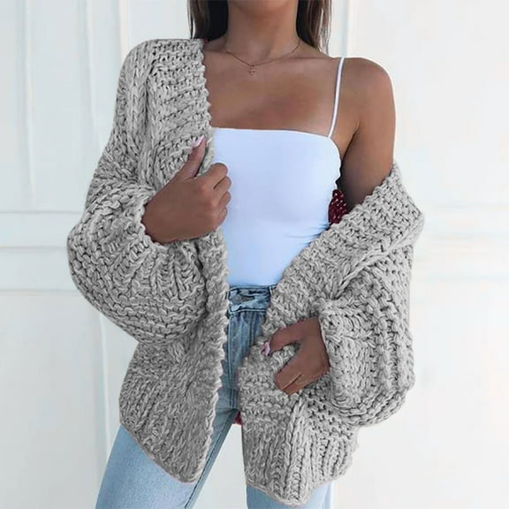 UPPADA Cardigan Sweaters for Women Oversized Knit Jackets Casual Kimono Cardigans Warm Trendy Knitted Sweater Jackets Gray,XXL