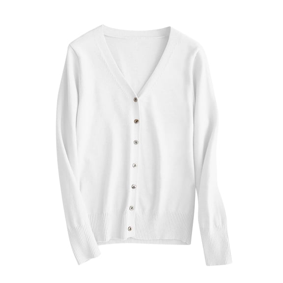 UPPADA Cardigan Sweaters for Women's Classic Button Down Long Sleeve Open Front V Neck Soft Knit Sweater Trendy Fall Winter Comfy Sweaters White,XXXL