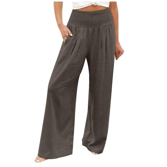 UPPADA Cargo Pants Women Plus Size Wide Leg Pants Woman Casual Cotton Linen Sweatpants High Waist Cargo Pant Baggy Stretchy Lounge Joggers with Pockets Day Today 2025