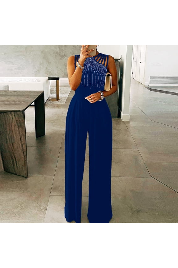 Casual Jumpsuits for Women Summer Women Diamond Solid Halter Jumpsuit Pajamas Casual Wide Leg Pants Enterizos De Mujer De Verano
