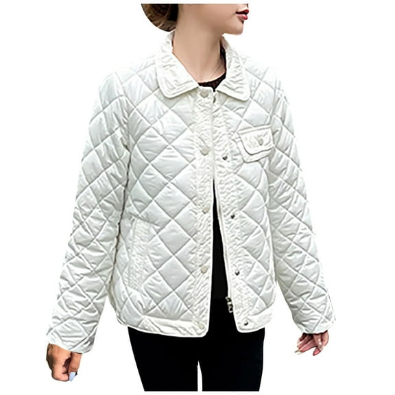 UPPADA Casual Quilted Jackets for Women Button Down Fall Puffer Jacket Winter Coats with Pockets Lightweight Down Puffer Jackets,Cropped Leather Puffer Jacket Women White,XXL