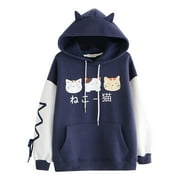 UPPADA Cat Anime Hoodie for Teen Girls,Womens Casual Long Sleeve Cute Kawaii Graphic Sweatshirts Autumn Winter Clothes