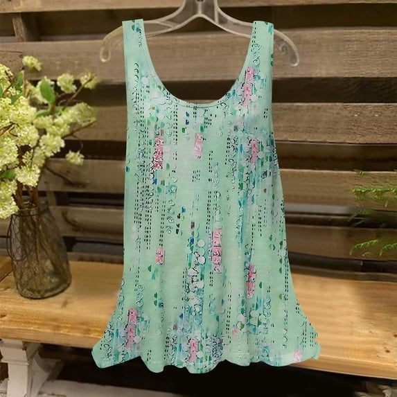 UPPADA Chiffon Blouse for Women, Womens Summer Chiffon Tanks Tops Floral Print Sleeveless Shirts Loose Fit Crewneck Vests